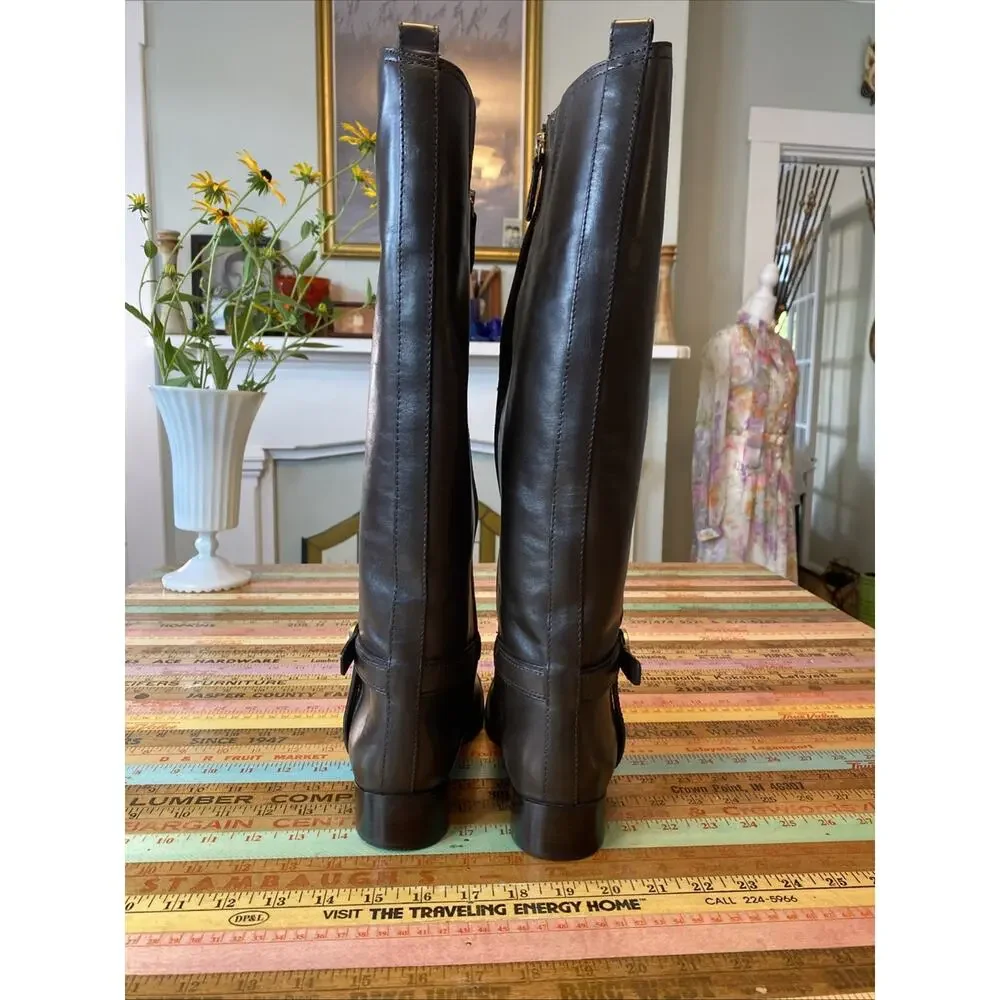 Tory Burch Bristol Brown Leather Riding Harness Boot Size 7 equestrian High